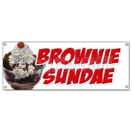 Signmission BROWNIE SUNDAE BANNER SIGN ice cream dessert whipped cream cherry B-Brownie Sundae